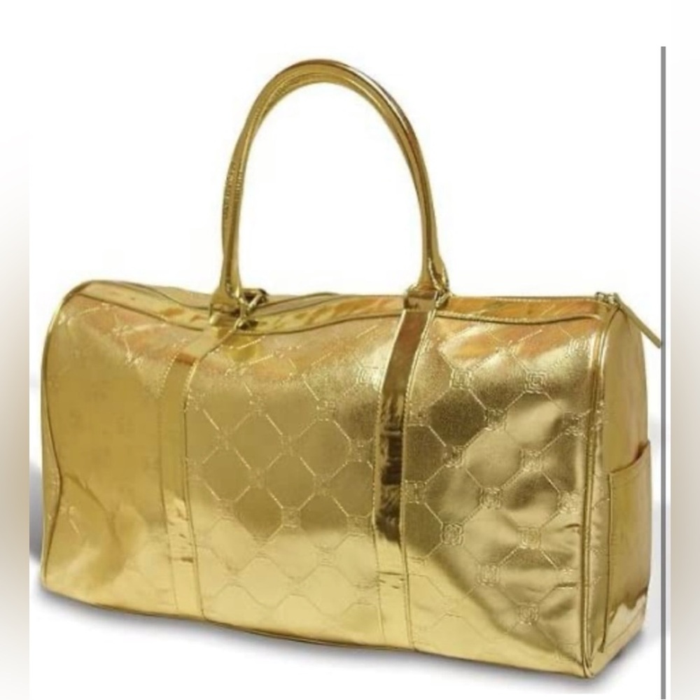 BCBG Gold Metallic Overnight Duffle Bag